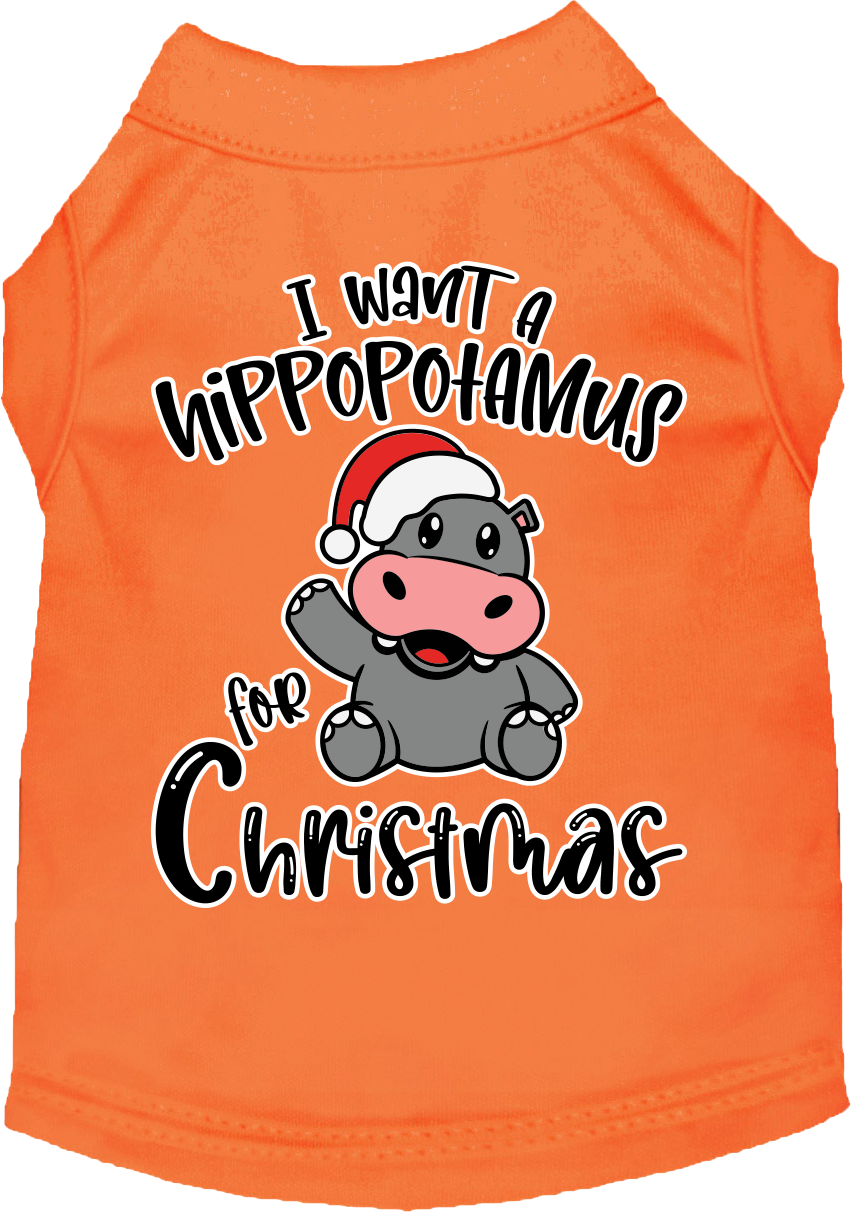 Hippo for Christmas Screen Print Dog Shirt Orange Size XS